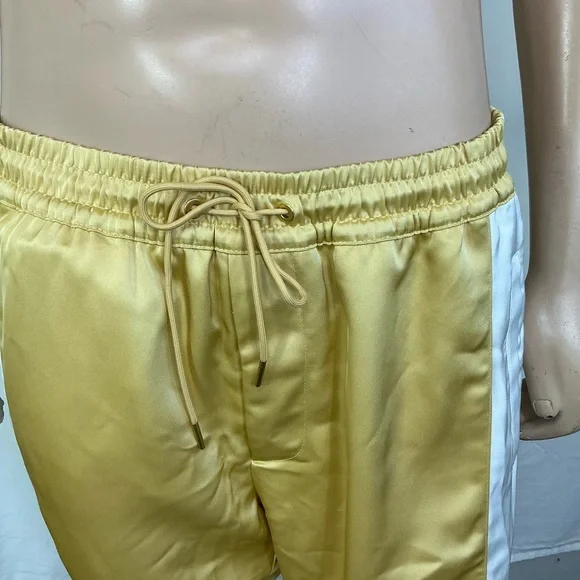 NEW AlphaStyle Yowl Yellow Colorblock Parachute Satin Jogger Pants Size L